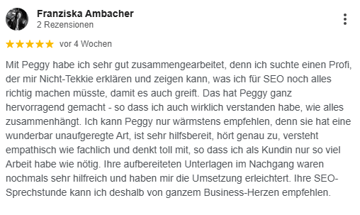 Google Kundenbewertung für die SEO-Sprechstunde von Peggy Zöllner Düsseldorf